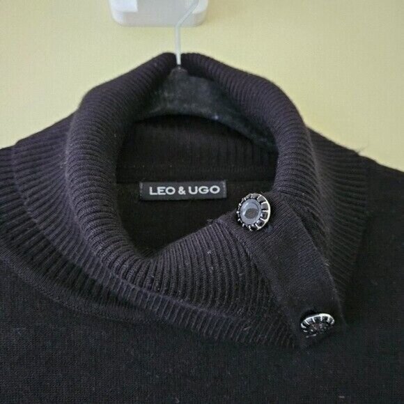 Leo & Ugo Sweater Womens L Black Argyle LS Cowl Neck Goth Boho Whimsigoth Y2K - Picture 3 of 13